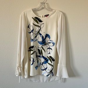 Vince Camuto Floral Green Blue Ivory Long Sleeves Blouse Size S